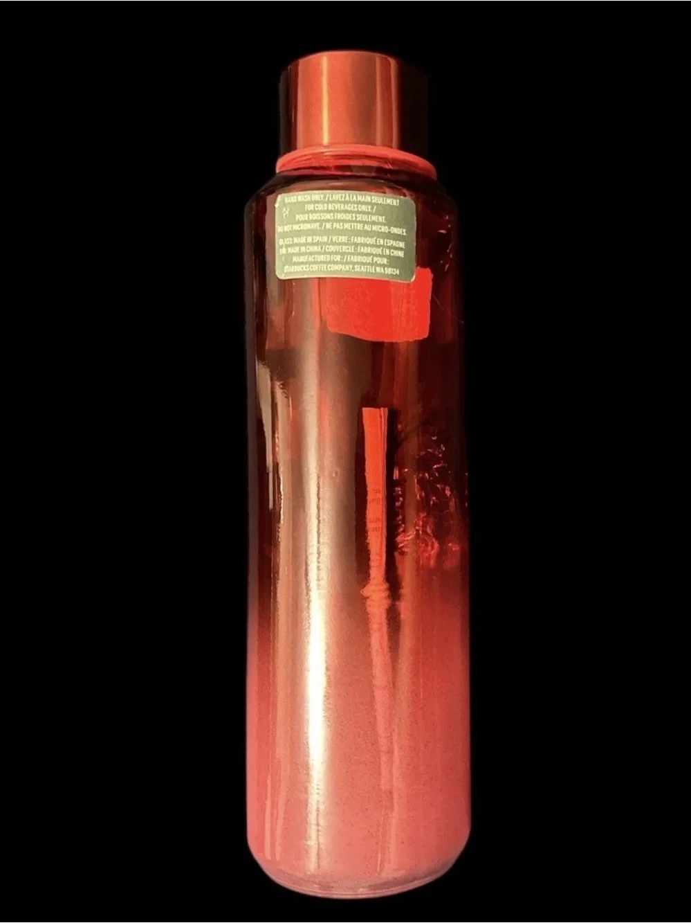STARBUCKS Valentines Day Red Pink Ombre Recycled Glass Bottle 22oz NEW